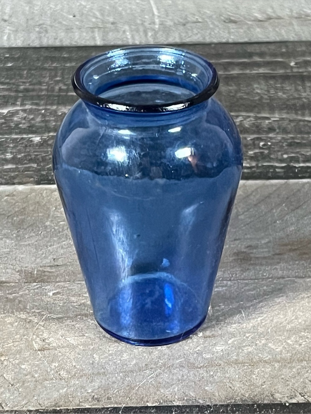Vintage Small Pale Cobalt Blue Glass Vase High-Shoulder Urn Shape 4”